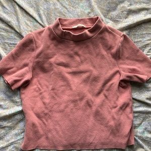 Pink Mock Neck Short Sleeve Sweater Top